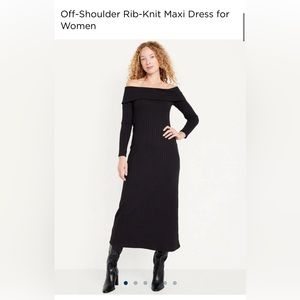 Off shoulder rib knit maxi dress. Color:Black. Size: large